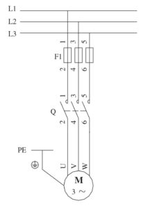Teleavviamento diretto di un motore asincrono trifase schema di potenza